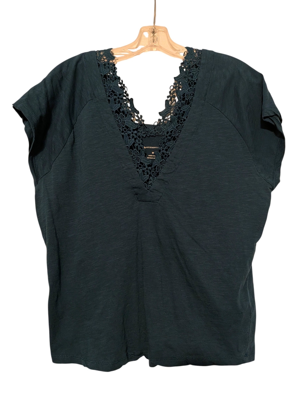 Anthropologie Lace-Trim V-Neck Short Sleeve Tee